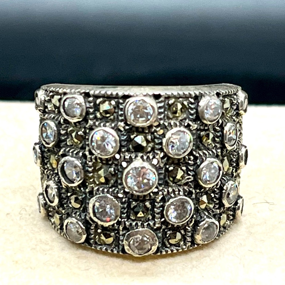 Sterling Silver Marcasite and CZ Ring